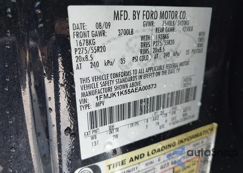 2010 Ford Expedition El Limited from USA, damaged, VIN 1FMJK1K55AEA00573